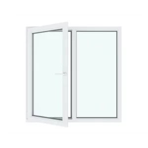 Окно ПВХ двустворчатое правое глухое/левое поворотно-откидное 140х140см Wintech Isotech 530 двухкамерный стеклопакет Серый антрацит в Чебоксарах