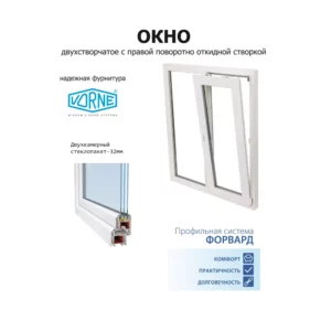 Пластиковое окно ПВХ Brusbox Aero двустворчатое правый 1500x1200мм (ВхШ) двухкамерный стеклопакет белый (с двух сторон) в Чебоксарах