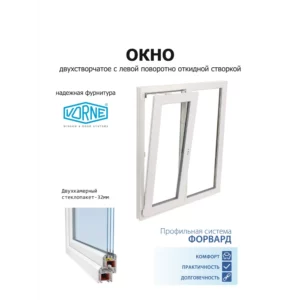 Пластиковое окно ПВХ Brusbox Aero двустворчатое левый 1100x1200мм (ВхШ) двухкамерный стеклопакет белый (с двух сторон) в Чебоксарах