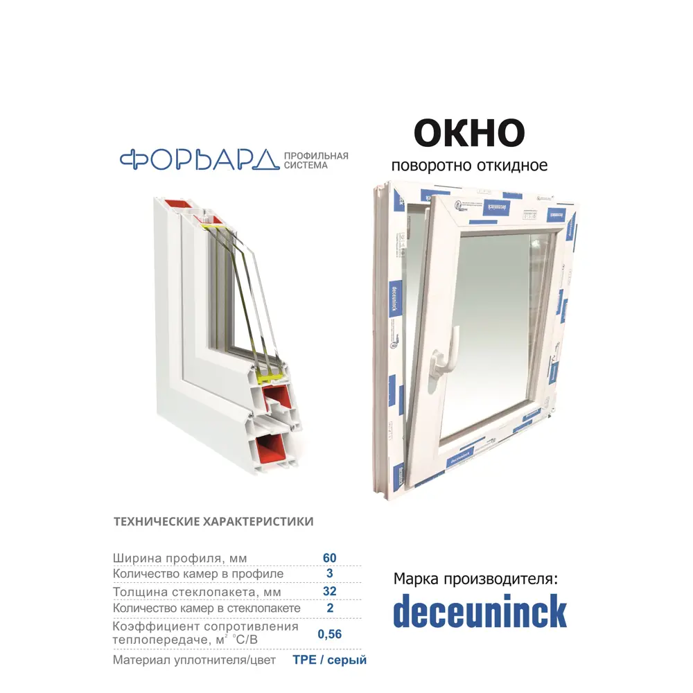 Пластиковое окно ПВХ Brusbox Aero правый двухкамерный стеклопакет 900x500мм (ВхШ) белый Чебоксарах
