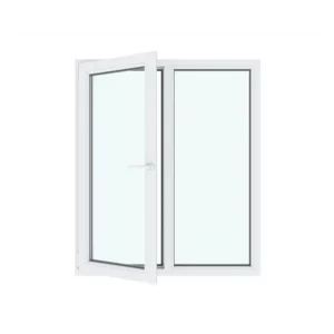 Окно ПВХ двустворчатое правое глухое/левое поворотно-откидное 140х120см Wintech Isotech 530 двухкамерный стеклопакет Темный дуб в Чебоксарах
