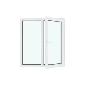 Окно ПВХ двустворчатое левое глухое/правое поворотно-откидное 130х120см Wintech Isotech 530 двухкамерный стеклопакет Золотистый дуб Чебоксары в Чебоксарах