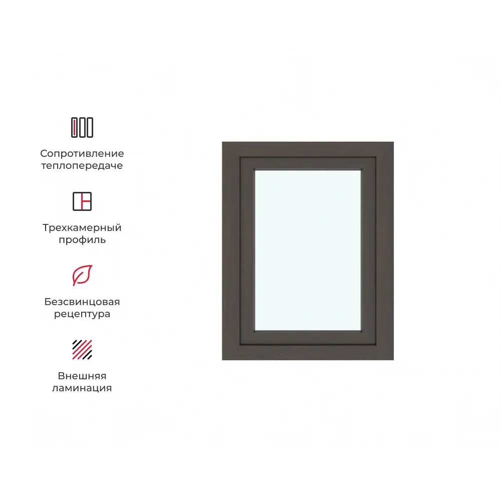 Окно ПВХ ТРИ ОКНА одностворчатое поворотно-откидное правое 90x70см двухкамерный стеклопакет темный дуб в Чебоксарах — изображение 3