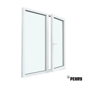 Пластиковое окно ПВХ Рехау Blitz двустворчатое глухое левое/ поворотно-откидное правое 1400x1200мм двухкамерный стеклопакет цвет белый в Чебоксарах