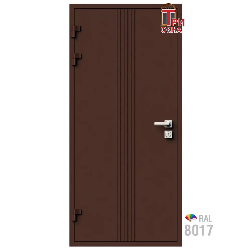 Морозостойкая входная утепленная дверь из дерева для коттеджа Termo Classic C3 207x96см левый цвет коричневый RAL 8017 в Чебоксарах