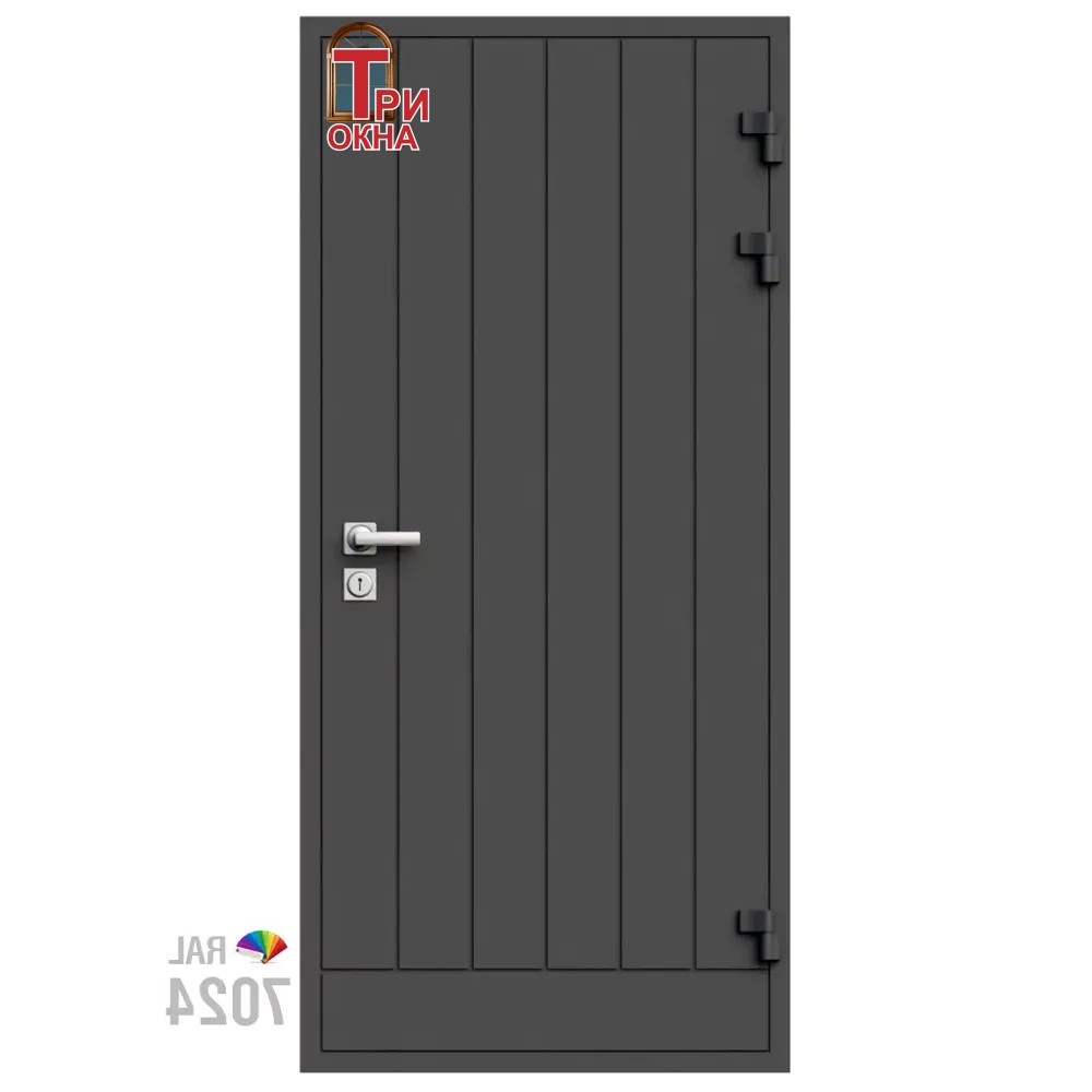 Морозостойкая входная утепленная дверь из дерева для коттеджа Solid Wood S4 207x86см правый цвет серый RAL 7024 в Чебоксарах — изображение 7