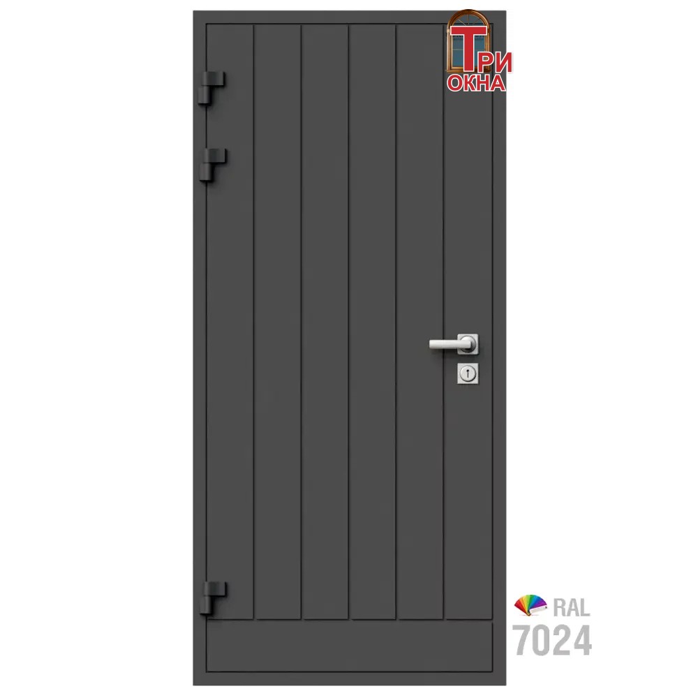 Морозостойкая входная утепленная дверь из дерева для коттеджа Solid Wood S4 227x96см левый цвет серый RAL 7024 в Чебоксарах