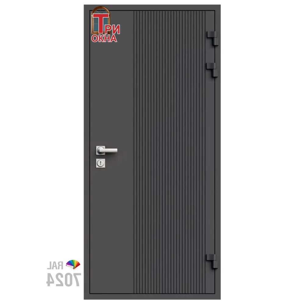 Морозостойкая входная утепленная дверь из дерева для коттеджа Elite Timber E37 207x86см левый цвет серый RAL7024 в Чебоксарах