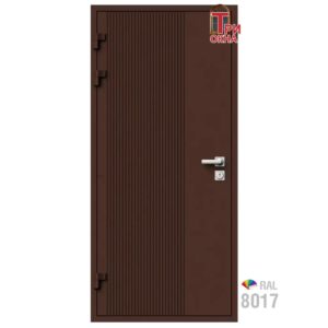 Морозостойкая входная утепленная дверь из дерева для коттеджа Elite Timber E34 227x96см левый цвет коричневый RAL8017 в Чебоксарах