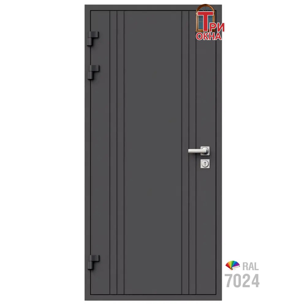 Морозостойкая входная утепленная дверь из дерева для коттеджа Termo Classic C1 207x96см левый цвет серый RAL 7024 в Чебоксарах