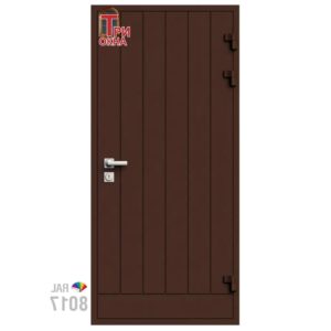Морозостойкая входная утепленная дверь из дерева для коттеджа Solid Wood S4 227x96см правый цвет коричневый RAL 8017 в Чебоксарах