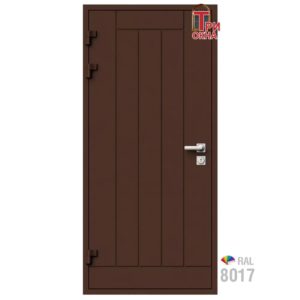 Морозостойкая входная утепленная дверь из дерева для коттеджа Termo Classic C1 227x96см левый цвет коричневый RAL 8017 в Чебоксарах