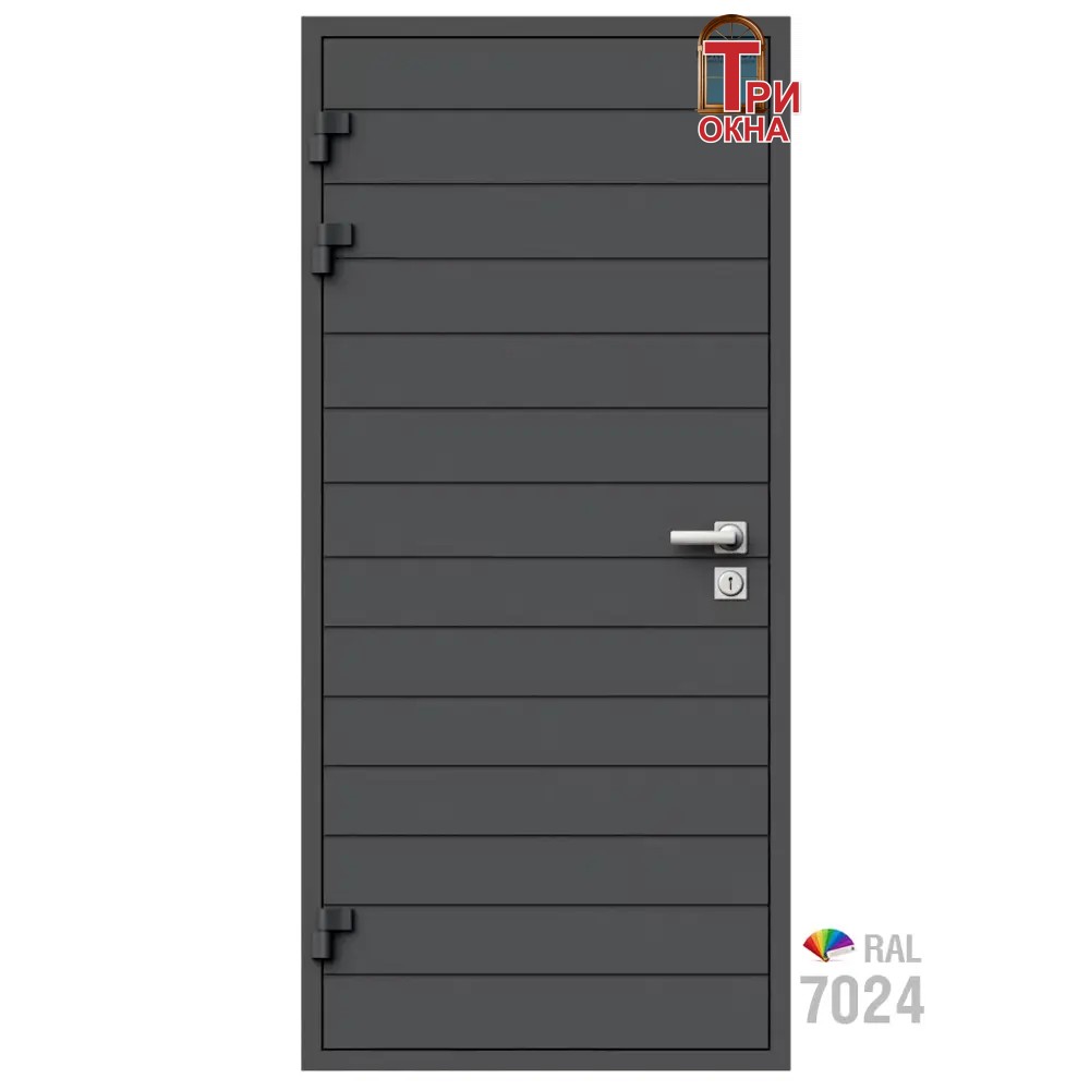 Морозостойкая входная утепленная дверь из дерева для коттеджа Solid Wood S7 227x86см левый цвет серый RAL 7024 в Чебоксарах