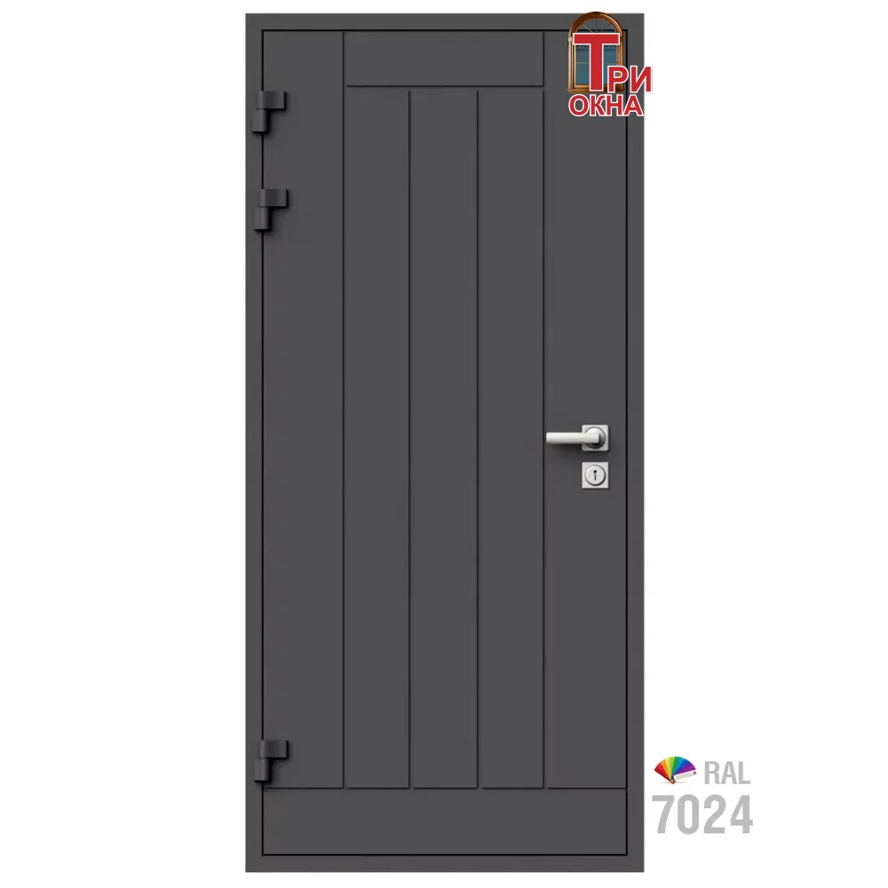 Морозостойкая входная утепленная дверь из дерева для коттеджа Termo Classic C1 227x96см левый цвет серый RAL 7024 в Чебоксарах — изображение 7