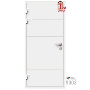 Морозостойкая входная утепленная дверь из дерева для коттеджа Termo Classic C2 207x96см левый цвет белый RAL 9003 в Чебоксарах