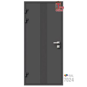 Морозостойкая входная утепленная дверь из дерева для коттеджа Termo Classic C3 207x86см левый цвет серый RAL 7024 в Чебоксарах