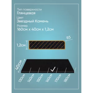 Подоконник Акрил BNV Гранит 1600x350x12мм черный с вкраплениями глянцевый в Чебоксарах