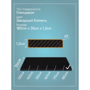 Подоконник Акрил BNV Гранит 1900x200x12мм черный с вкраплениями глянцевый в Чебоксарах